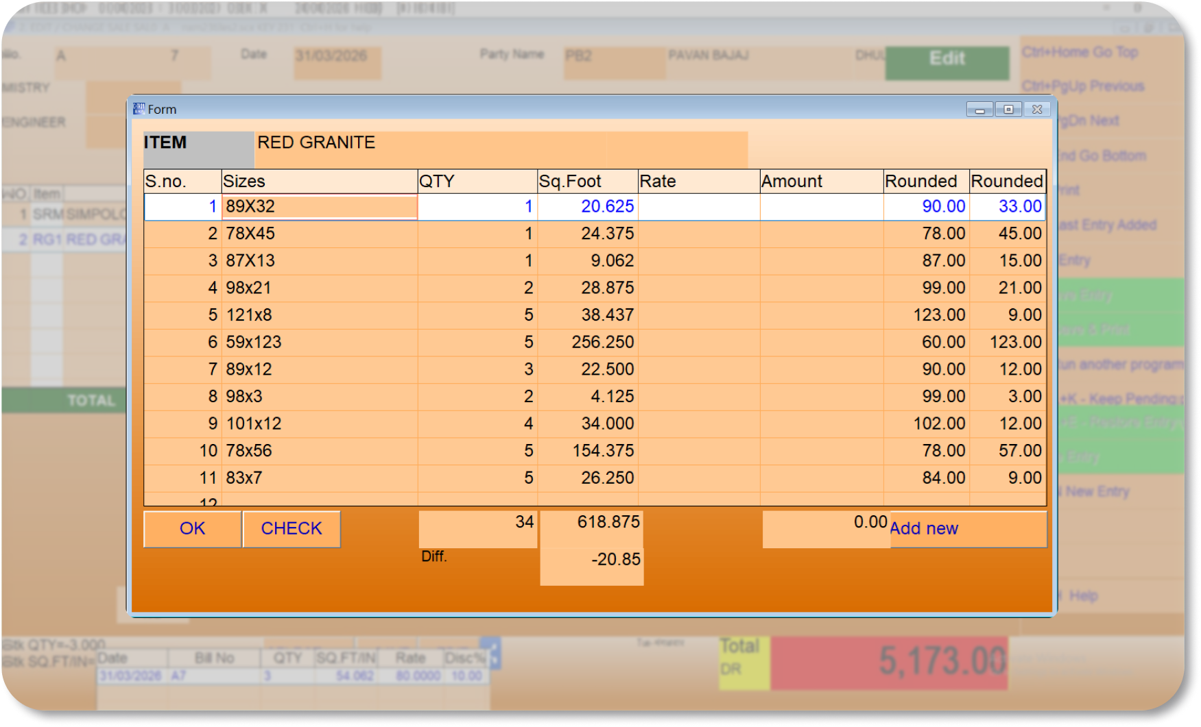Sq.ft calculation dashboard